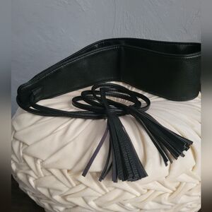 Black Leather Belt with Tassels